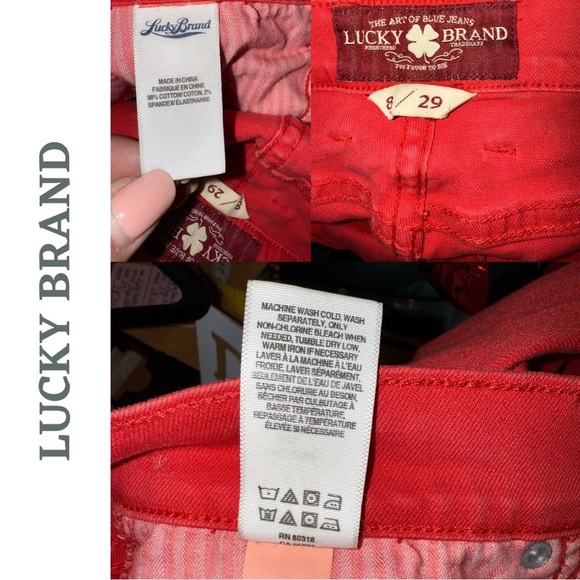🛍️3/$40 Lucky Brand Red Cropped Jeans | Sweet n’ Crop Fit | Rolled Mid Rise 29 - Picture 5 of 5